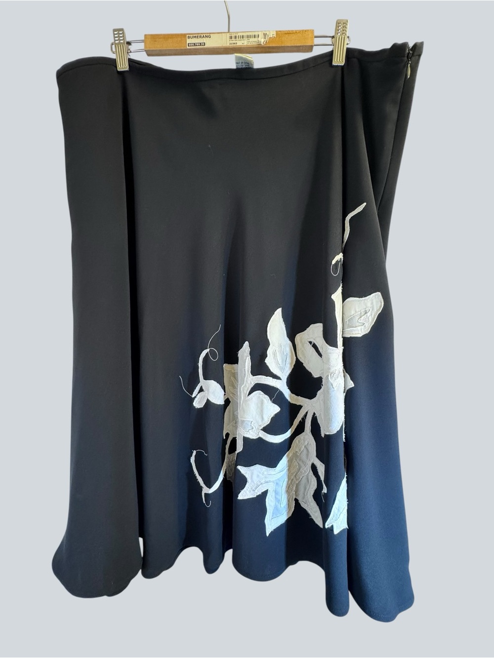 Vintage Nygård Collection Black Midi Skirt Size 20 Floral Appliqué Elegant